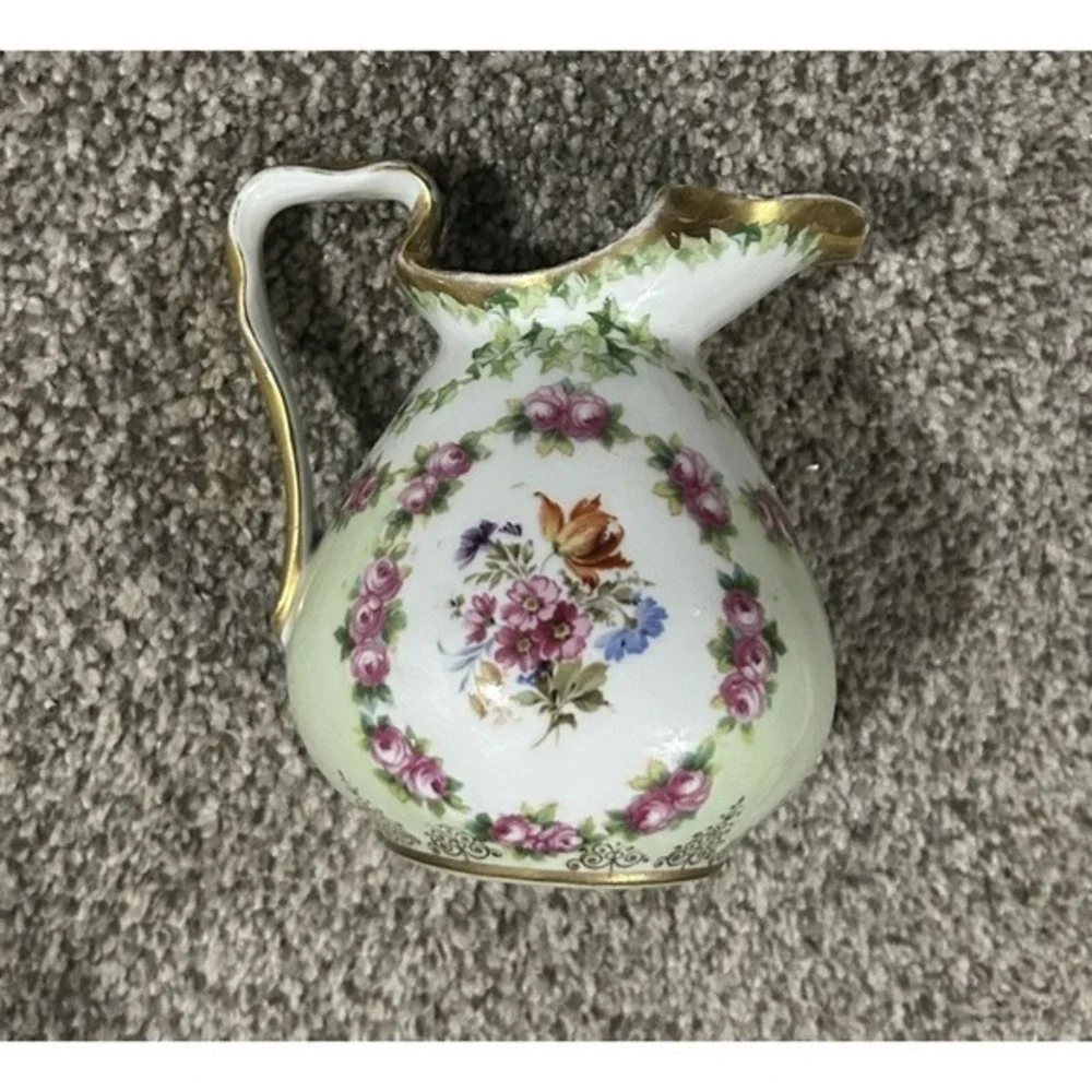 2PC Antique Limoges Coronet Porcelain Plate Royal‎ Bayneuth Creamer Pitcher Gold